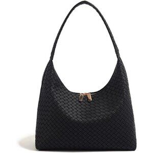 Vegan Leather Hobo Bags for Women Braid Black